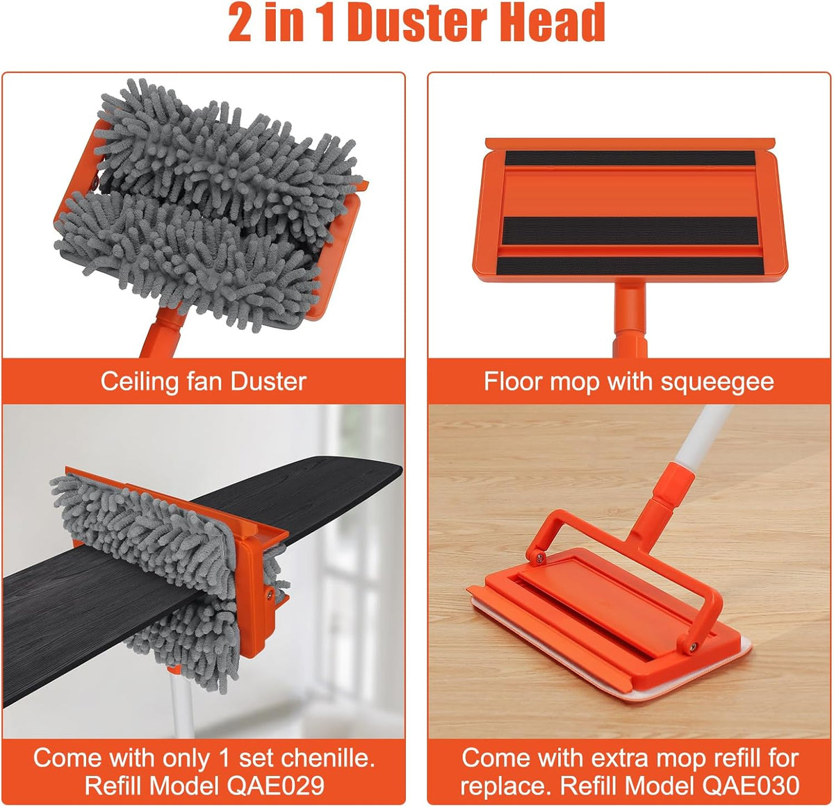 62.5‘’ Extendable Long Handle Ceiling Fan Cleaning Tool with Reusable Chenille & Microfiber Mop Head Y395492