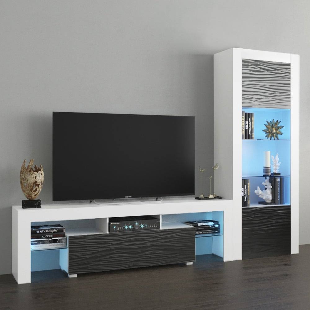 Black Modern Wall Unit Entertainment Center C3770