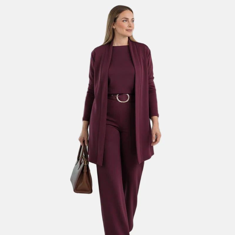 3-Piece Long Cardigan Top and Pants Set K89348