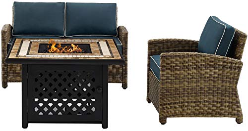 3-Piece Wicker Outdoor Loveseat Patio Furniture Set with Gas Fire Pit Table I642514