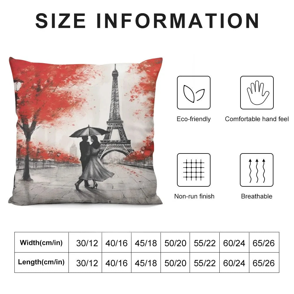 Eiffel Tower Decorative Square Throw Pillow Covers Paris Couple On Street Oil Painting Maple Tree Farmhouse Rectangle Cushion Cover Pillowcases Cushion Cover H4889