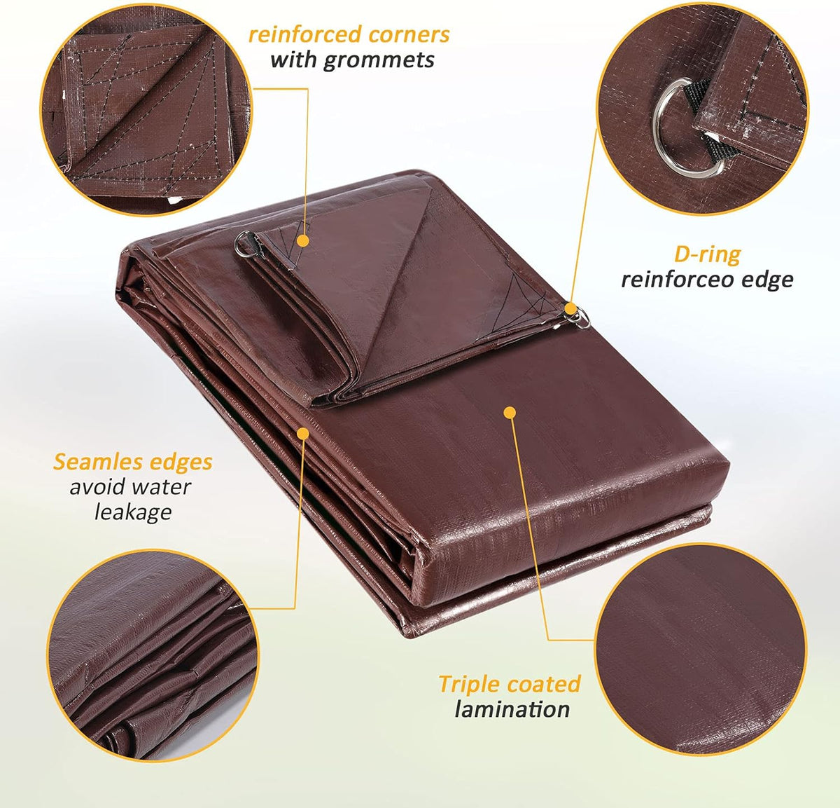 10' x 20' 16 Mil Heavy Duty Brown Polyester Canvas Cover E4820