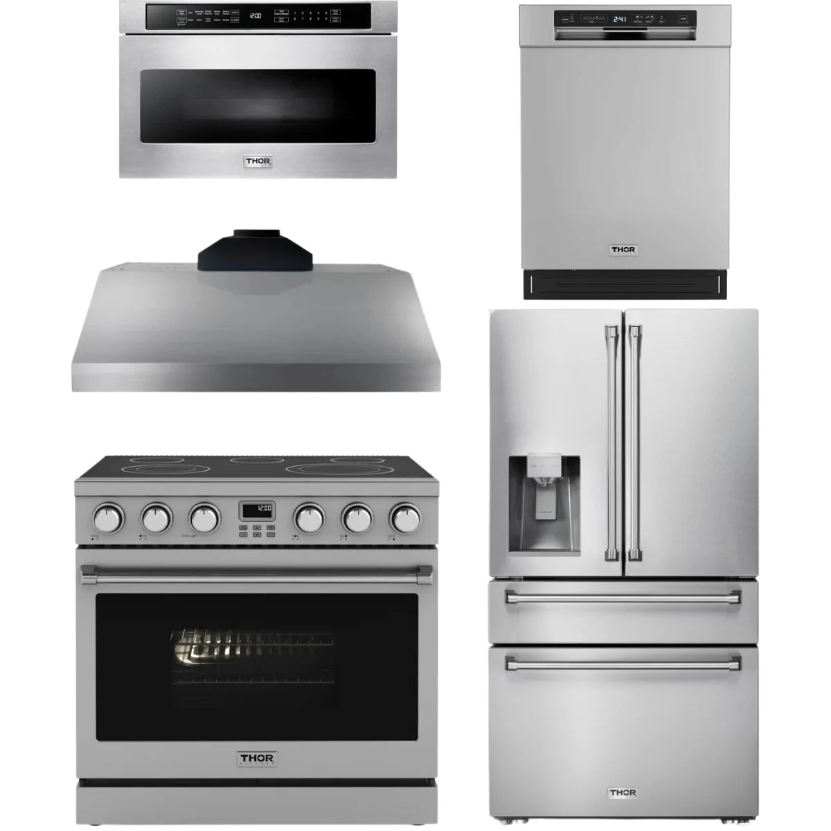 36 Electric Range, Range Hood, Refrigerator, Dishwasher and Microwave P543636