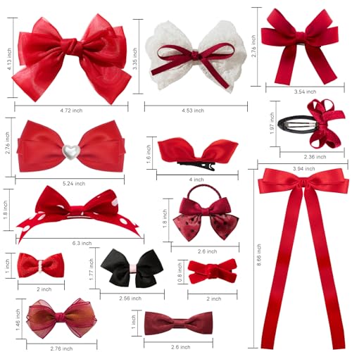 Red Hair Bows with Alligator Hair Clip, Hair Ties, Snap Clip Hairpins M27578