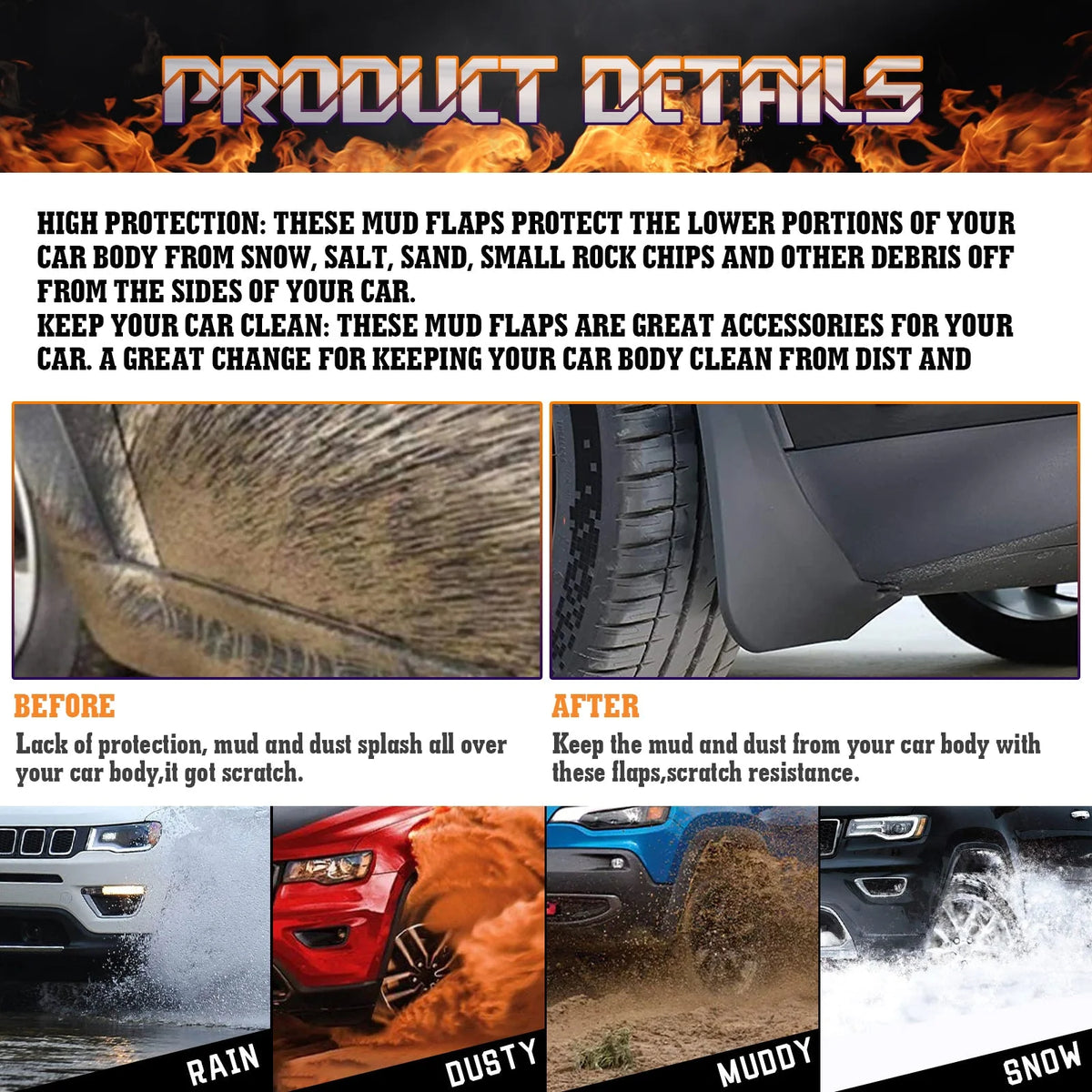 4PCS Front & Rear Mud Flap Splash Guards Fender Flare Mudguard Dirt Slush Trap Protector w/Hardware Accessories Full Set Q6353