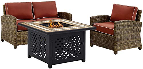 3-Piece Wicker Outdoor Loveseat Patio Furniture Set with Gas Fire Pit Table I642514