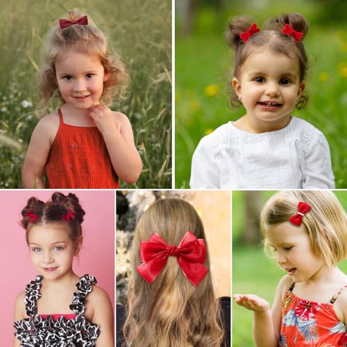 Red Hair Bows with Alligator Hair Clip, Hair Ties, Snap Clip Hairpins M27578