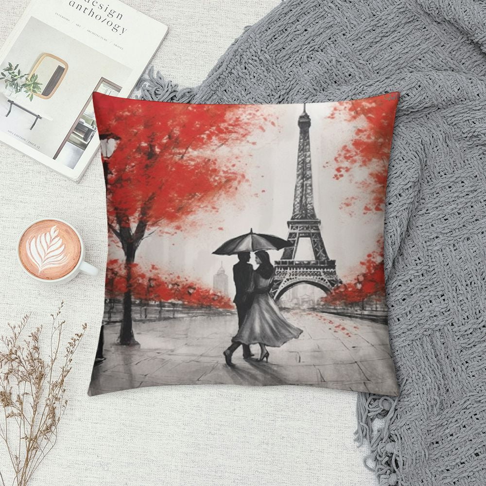 Eiffel Tower Decorative Square Throw Pillow Covers Paris Couple On Street Oil Painting Maple Tree Farmhouse Rectangle Cushion Cover Pillowcases Cushion Cover H4889