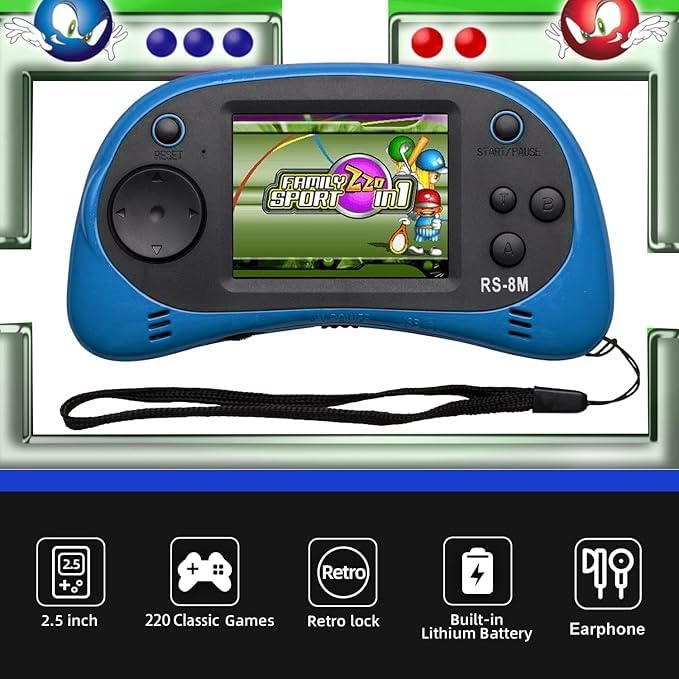 16 Bit Retro Handheld Games Console with 220 HD Electronic Games 2.5'' LCD Lime Green W123