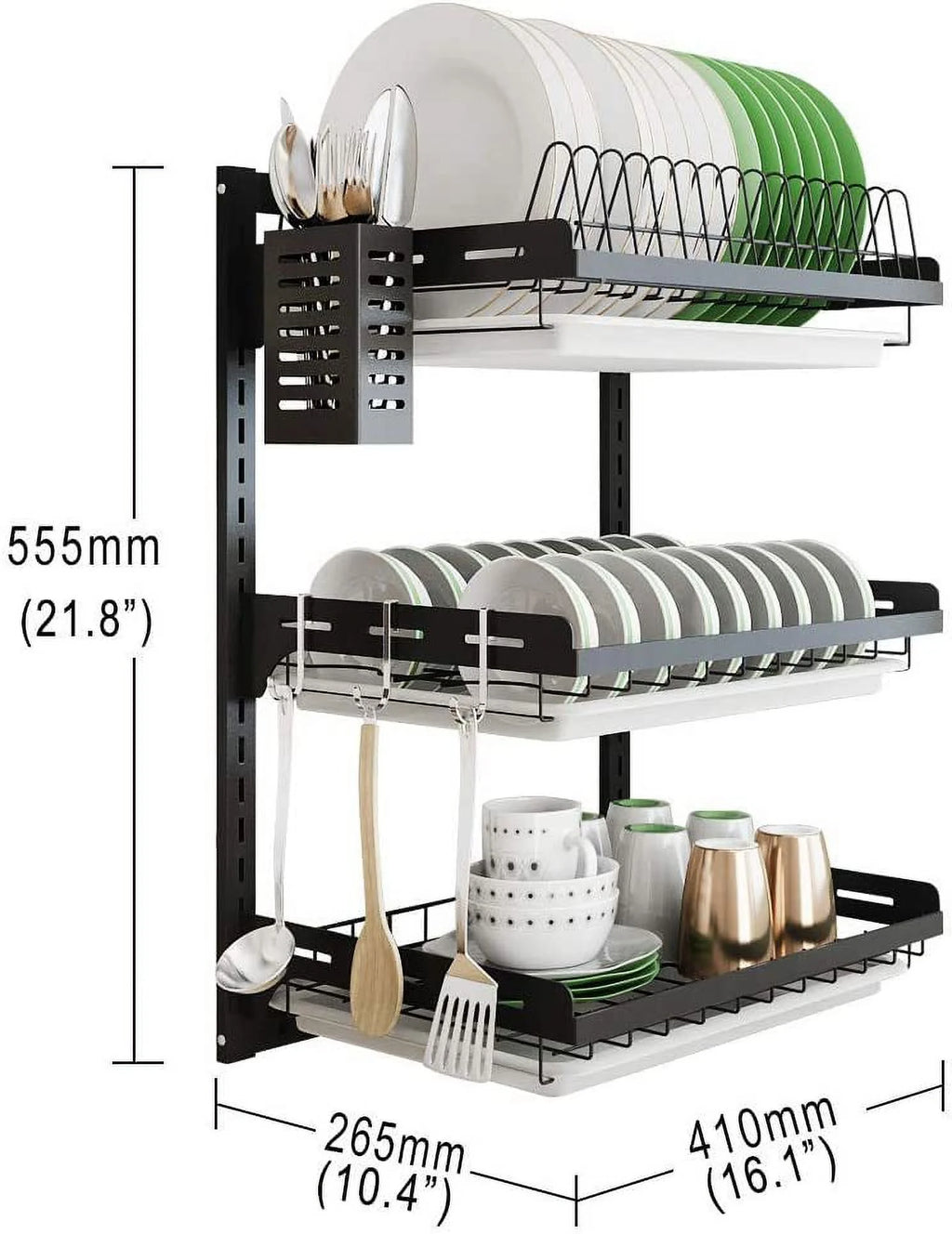 Black Stainless Steel Dish Drying Rack with Drainboard V5236