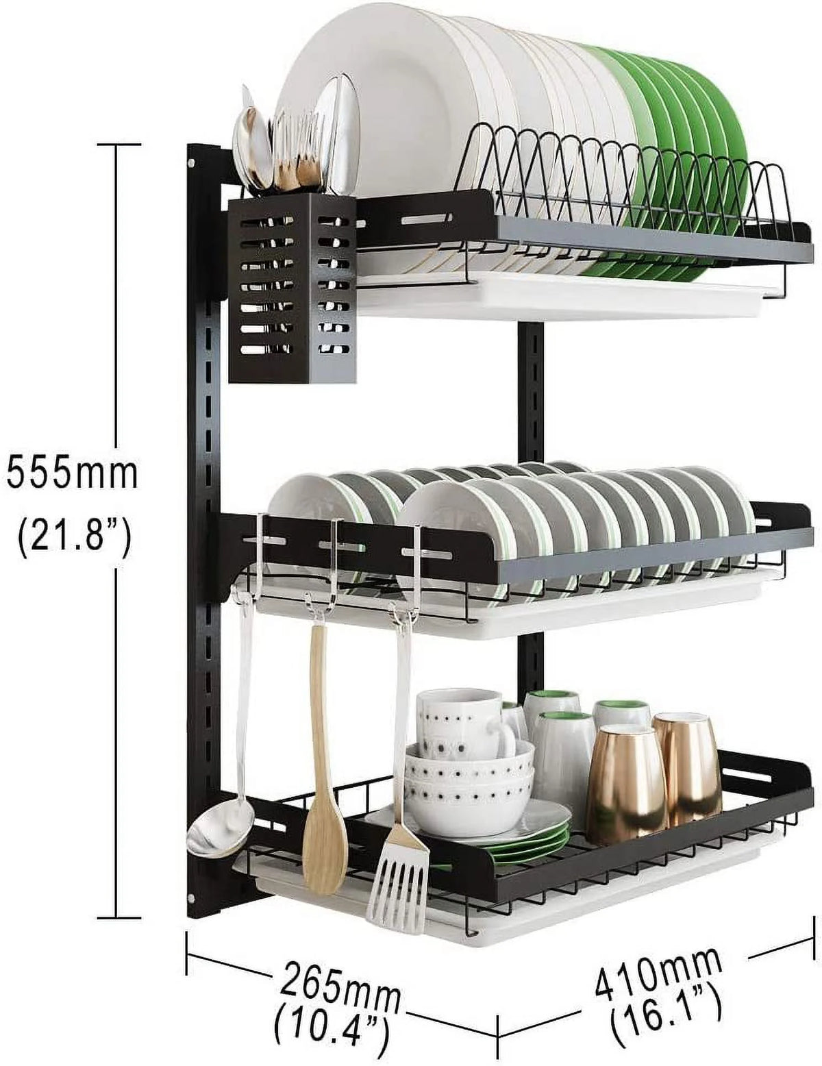Black Stainless Steel Dish Drying Rack with Drainboard V5236