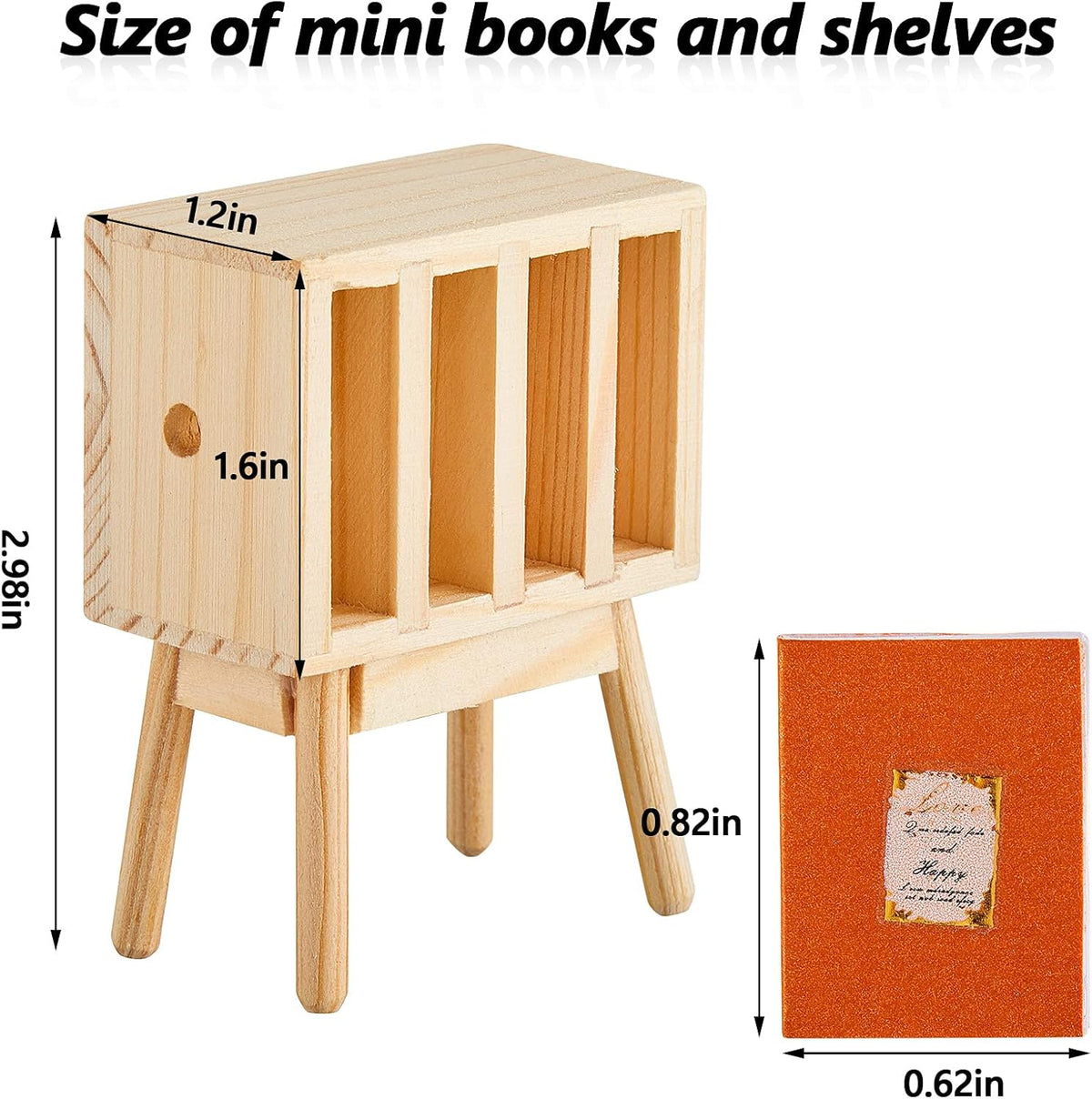 13 Pieces 1:12 Scale Miniature Dollhouse Books with Wooden Rack Bookshelf H5937