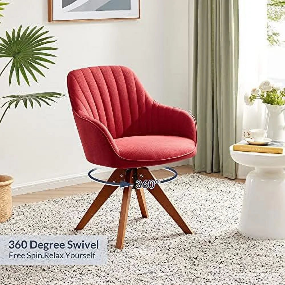 Navy Blue Linen Upholstered Swivel Accent Chair with Dark Oak Wood Legs Y940