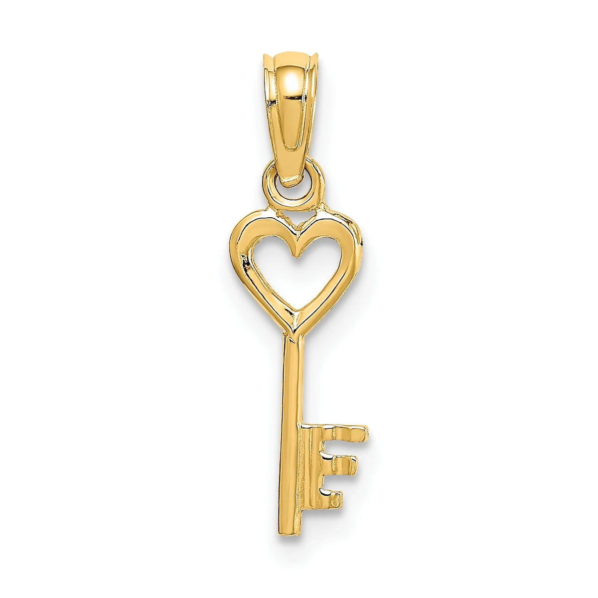 14K Yellow Gold 3D Key With Heart Pendant Charm With 10K Yellow Gold Rope Chain Necklace 20'' S872