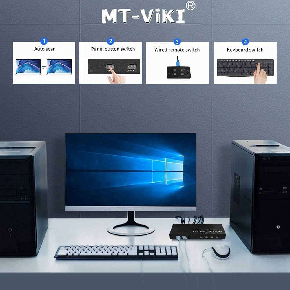 4 Port KVM Switch HDMI with 4 USB Cables and 4 HDMI Cables 4K 30Hz J2813