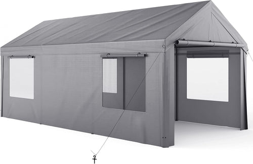 10x20ft Heavy Duty Carport with Removable Sidewalls & Doors, Gray F74929