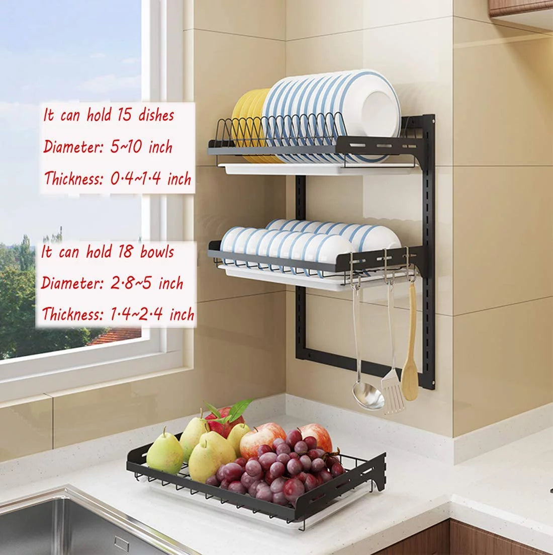 Black Stainless Steel Dish Drying Rack with Drainboard V5236