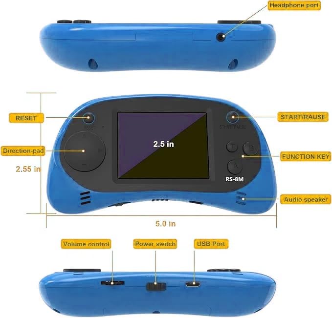 16 Bit Retro Handheld Games Console with 220 HD Electronic Games 2.5'' LCD Lime Green W123