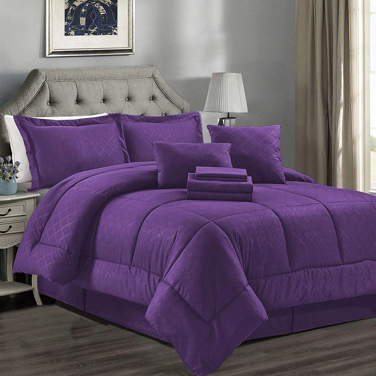 10 Piece Microfiber Comforter Set With Shams Purple R542079