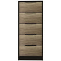 Black & Light Oak 5 Drawer Wood Chest Q387