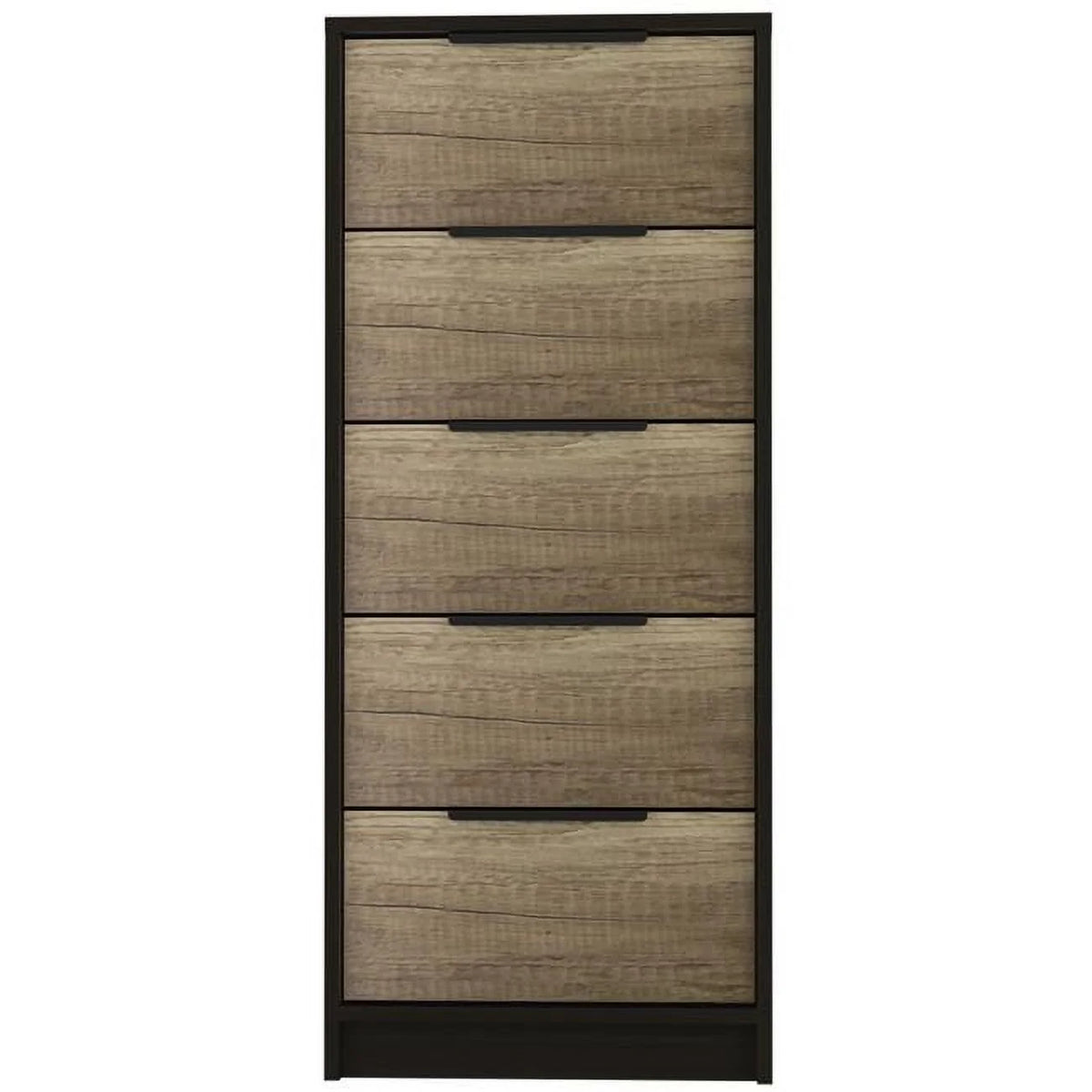 Black & Light Oak 5 Drawer Wood Chest Q387