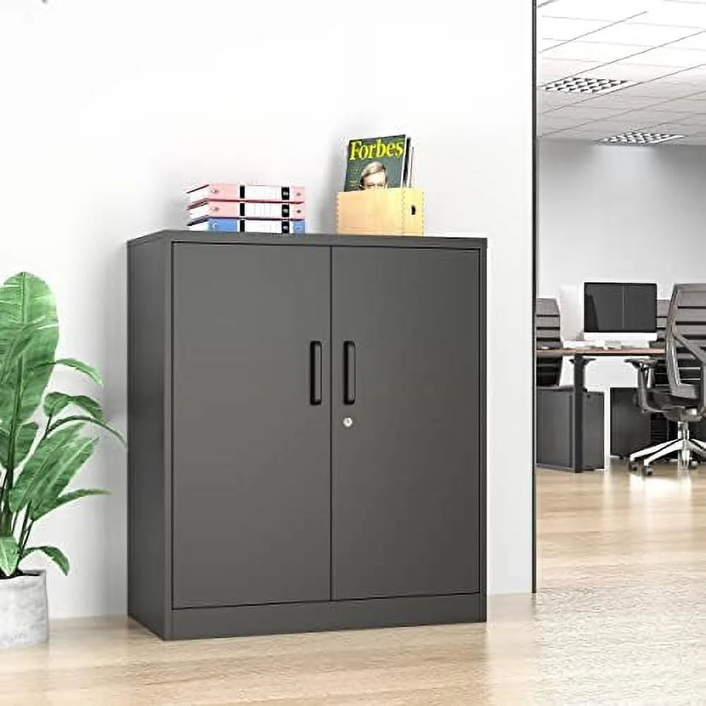 White Metal Cabinet with Locking Doors and 2 Adjustable Shelves B17734