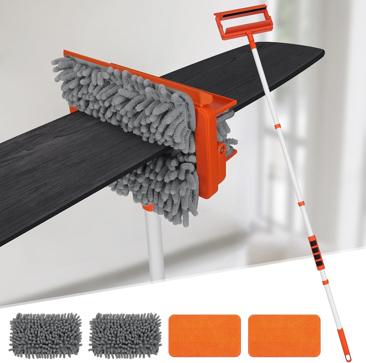 62.5‘’ Extendable Long Handle Ceiling Fan Cleaning Tool with Reusable Chenille & Microfiber Mop Head Y395492