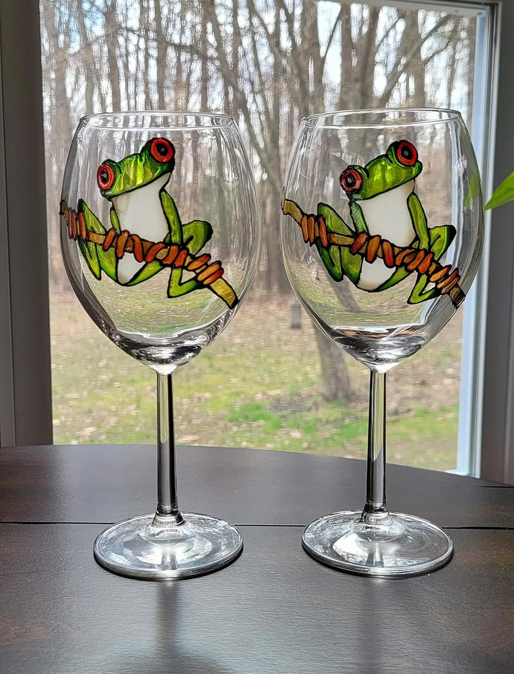 Hand Painted Stemmed Wine Glasses Set Of 2 B9424