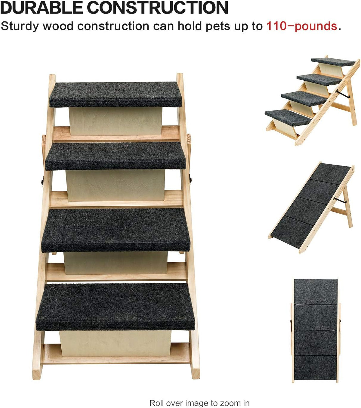 Foldable 4 Levels Wooden Pet Stairs and Ramp T869
