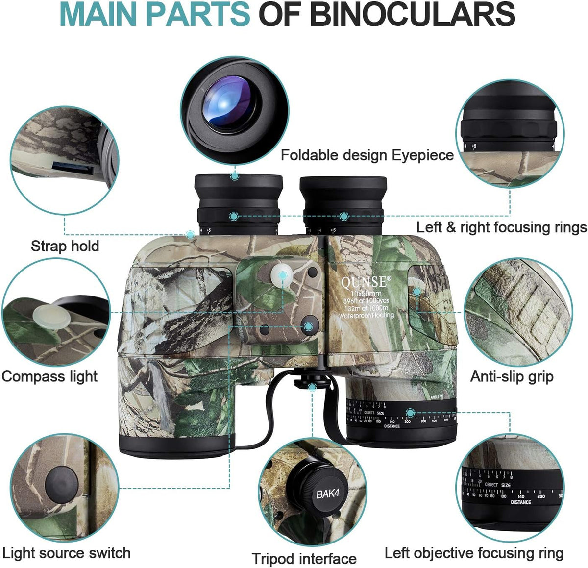 10x50 Camouflage Binoculars with Compass and Rangefinder R6154