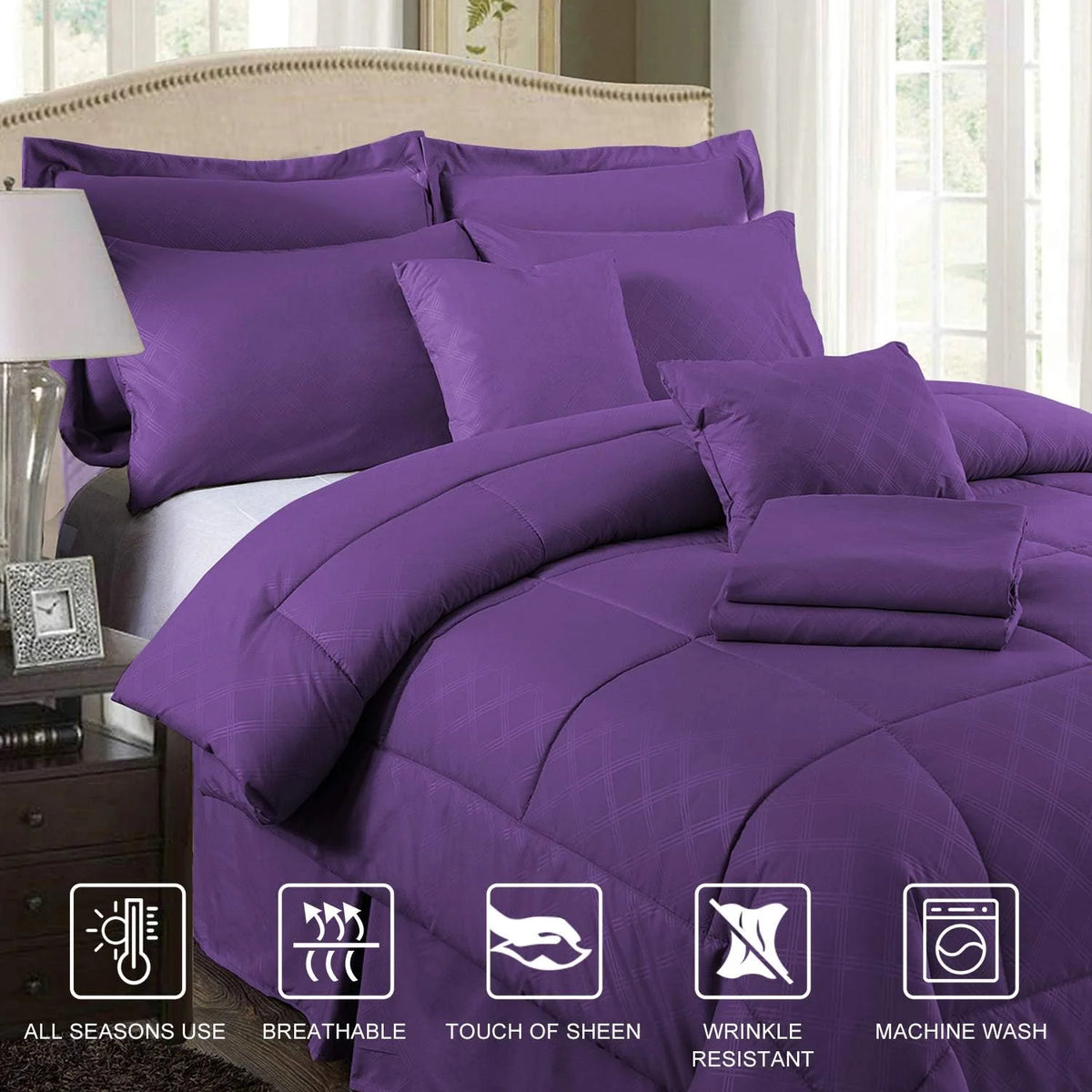 10 Piece Microfiber Comforter Set With Shams Purple R542079
