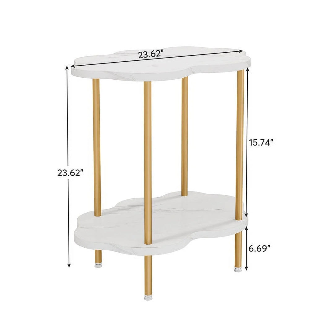 White Gold Faux Marble 2-Tier Side Table M9848