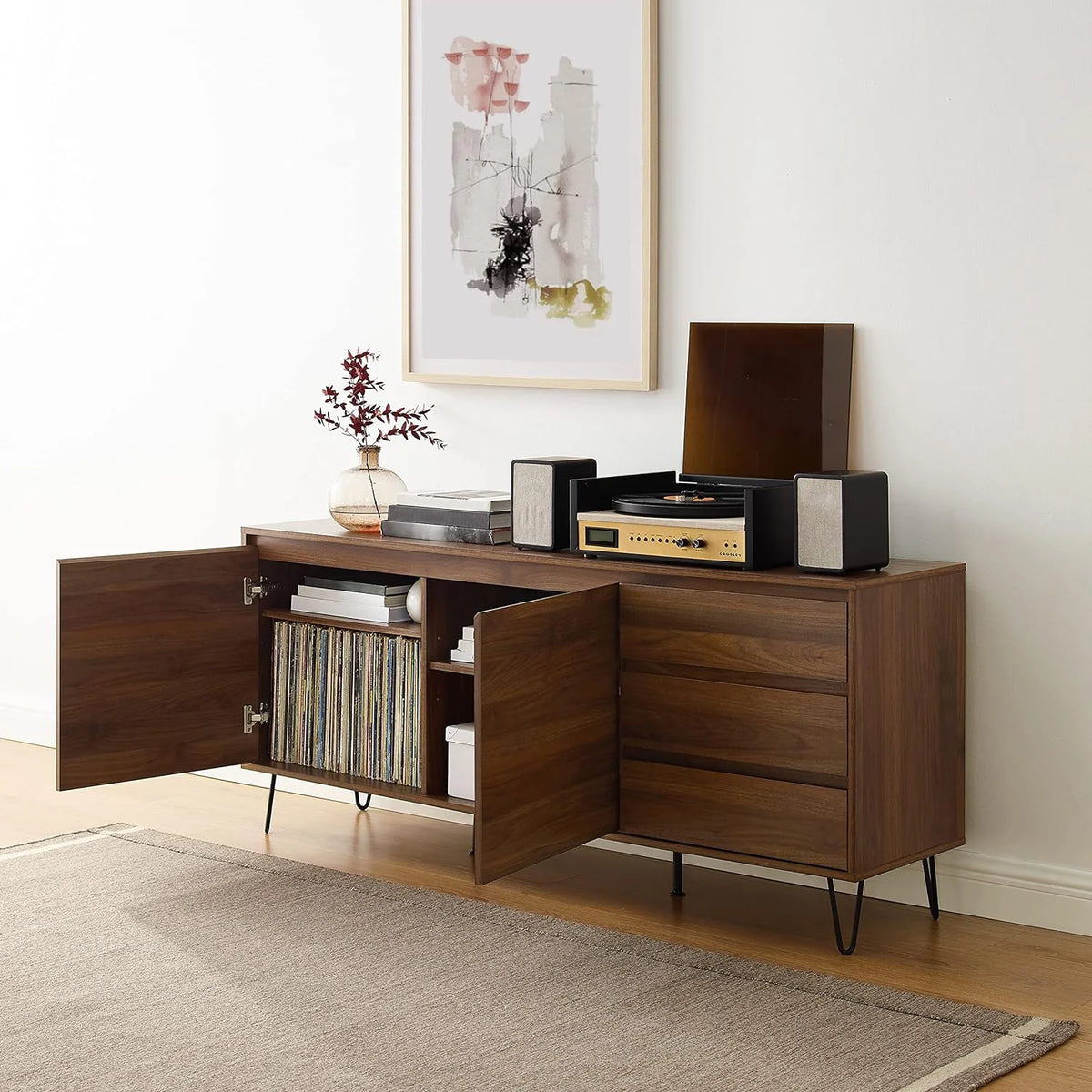 Brown Oak Record Storage Sideboard X558659