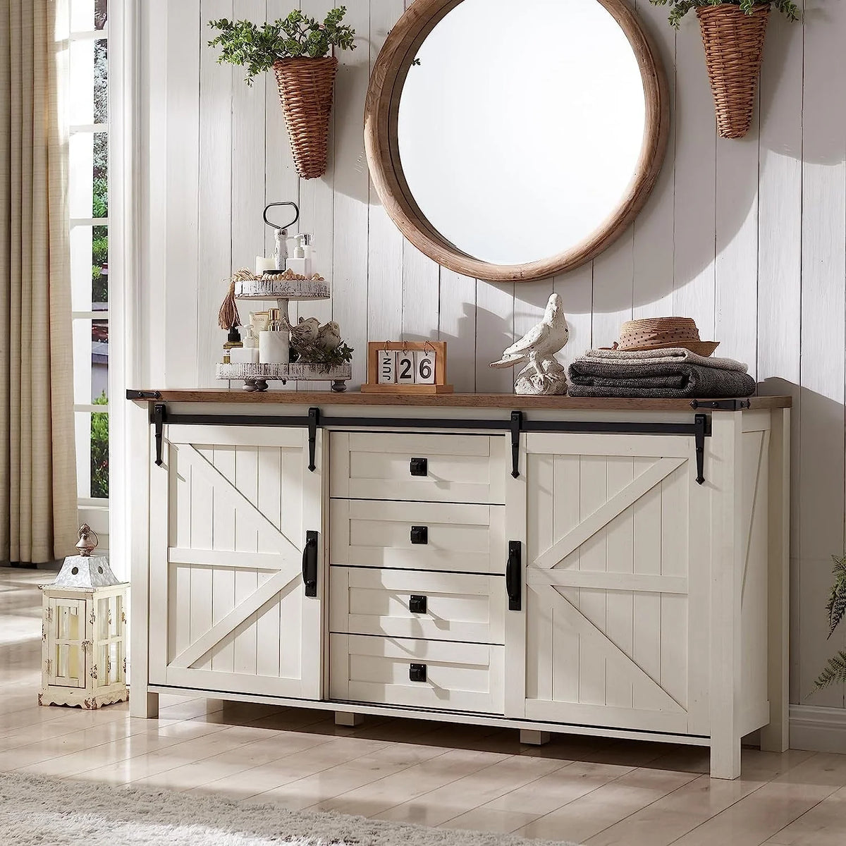 4 Drawer Light Rustic Oak Wood Dresser V733519