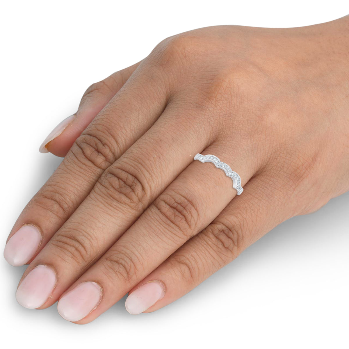 14K White Gold Curved Wedding Ring B77557