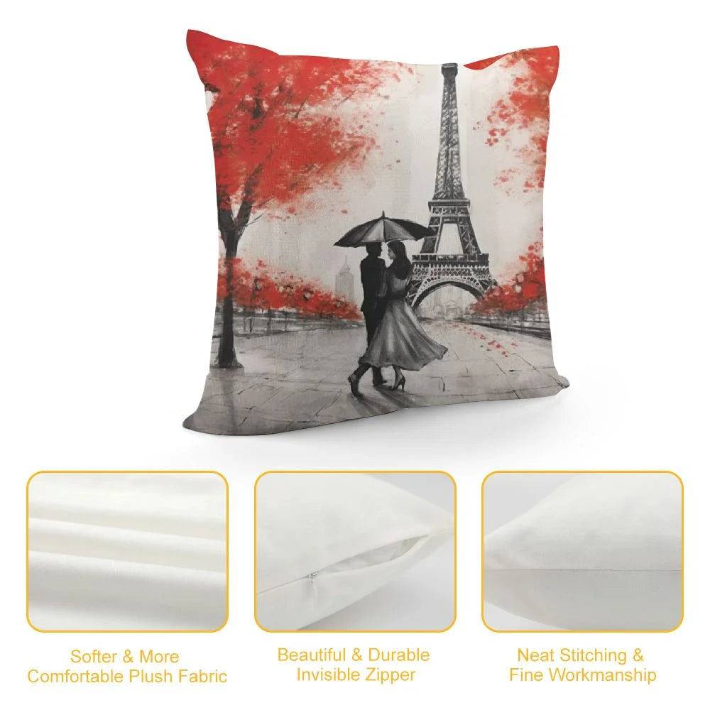 Eiffel Tower Decorative Square Throw Pillow Covers Paris Couple On Street Oil Painting Maple Tree Farmhouse Rectangle Cushion Cover Pillowcases Cushion Cover H4889