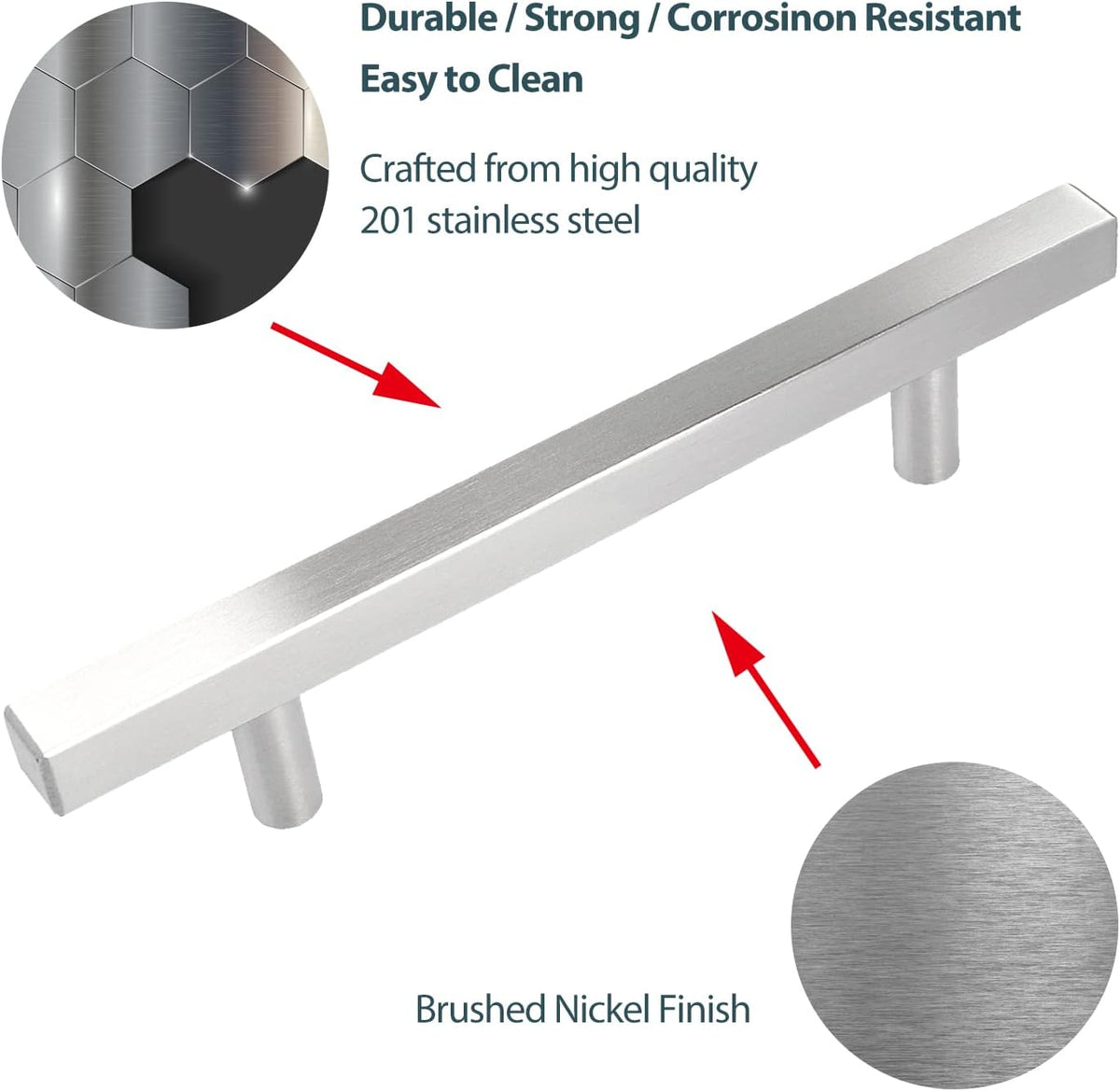 30 Pack Stainless Steel Square Drawer Pulls Brushed Nickel 5 Inch Hole Centers F534