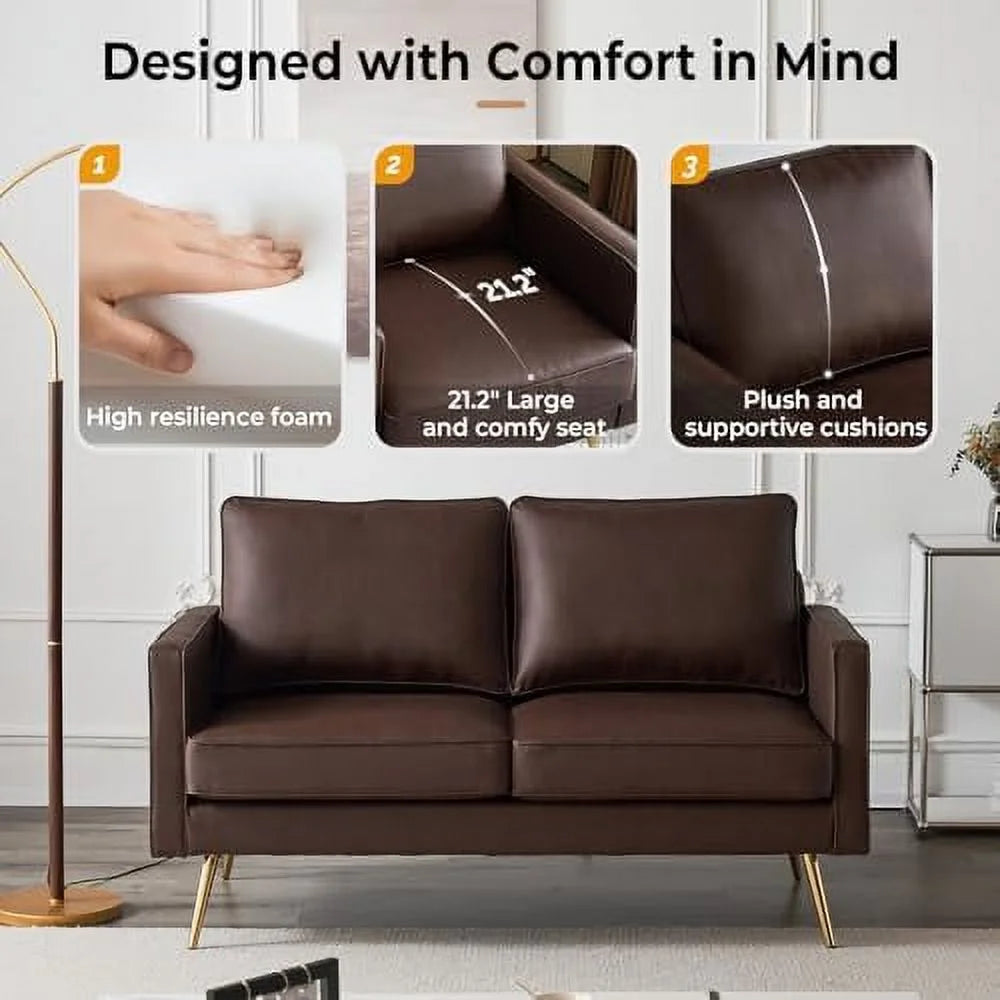 PU Leather Accent Chair with Golden Metal Legs H194