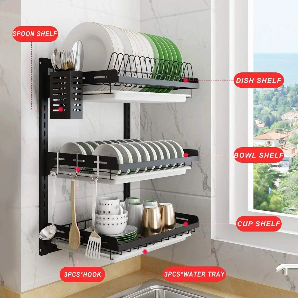 Black Stainless Steel Dish Drying Rack with Drainboard V5236