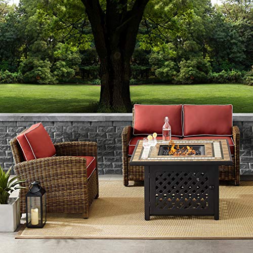 3-Piece Wicker Outdoor Loveseat Patio Furniture Set with Gas Fire Pit Table I642514