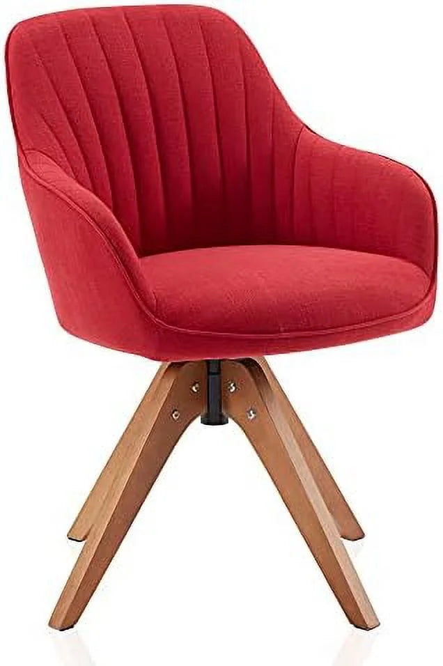 Navy Blue Linen Upholstered Swivel Accent Chair with Dark Oak Wood Legs Y940