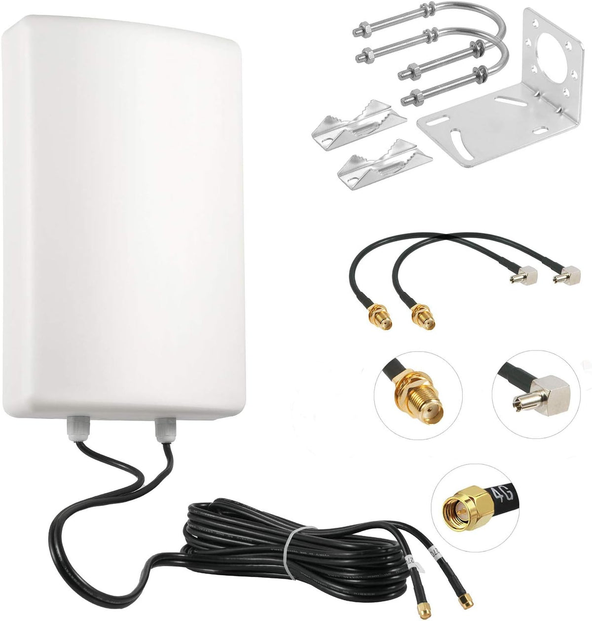 11dBi High Gain 3G 4G/LTE Waterproof Fixed-Mount Panel Dual Polarized MIMO Antenna with Dual 5 Meter Cable SMA/TS9 Connector Q8507