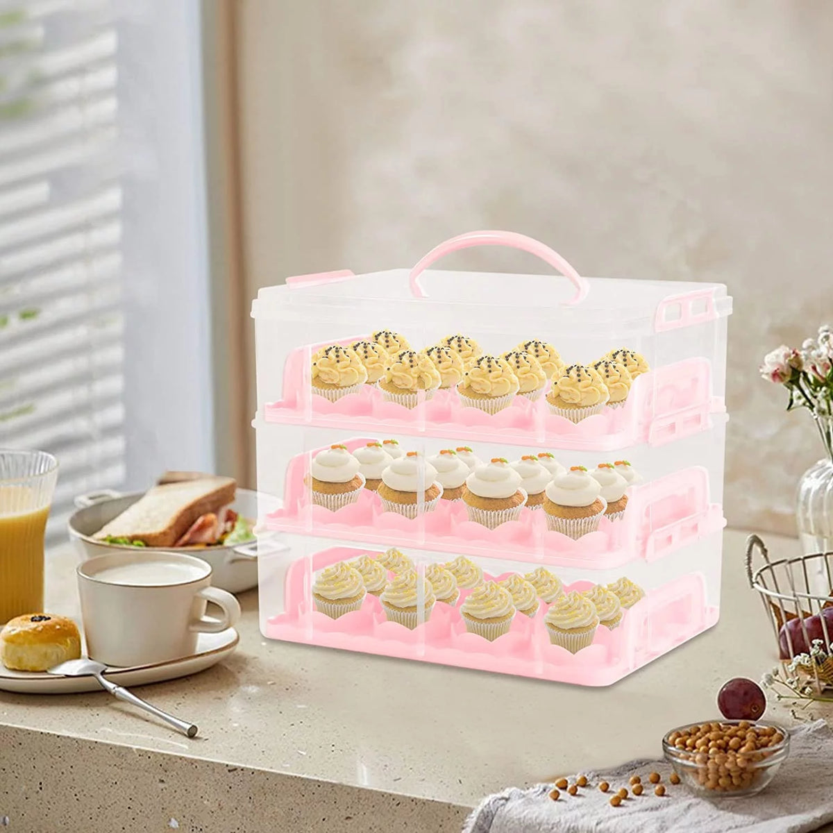 36 Grid 3 Tier Cupcake Carrier Holder Rack Pink D91438