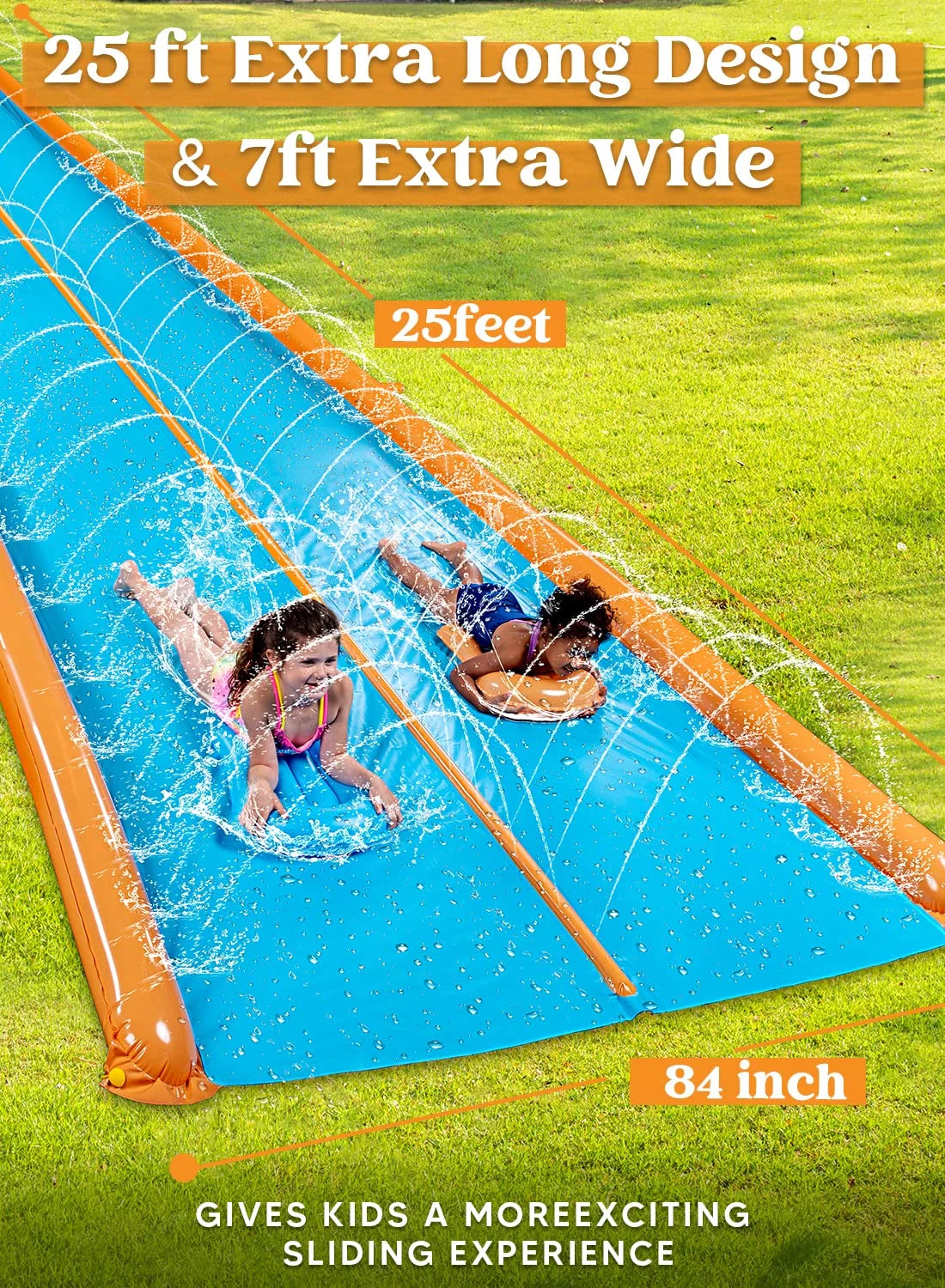 25ft x 7ft Double Water Slide with Sprinkler and 2 Inflatable Boards E800612