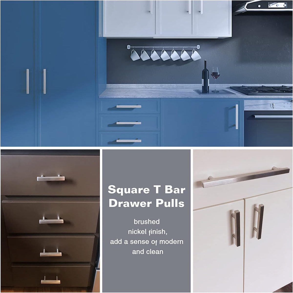 30 Pack Stainless Steel Square Drawer Pulls Brushed Nickel 5 Inch Hole Centers F534