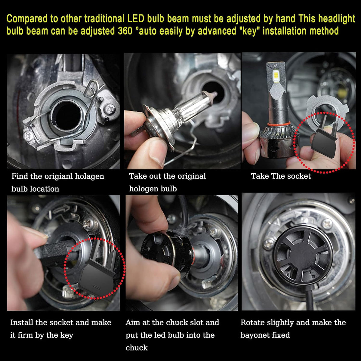240W 28800LM 9005/HB3 H1 LED Headlight Bulbs Combo Conversion Kit, 6000K White, 4 Pack K5980