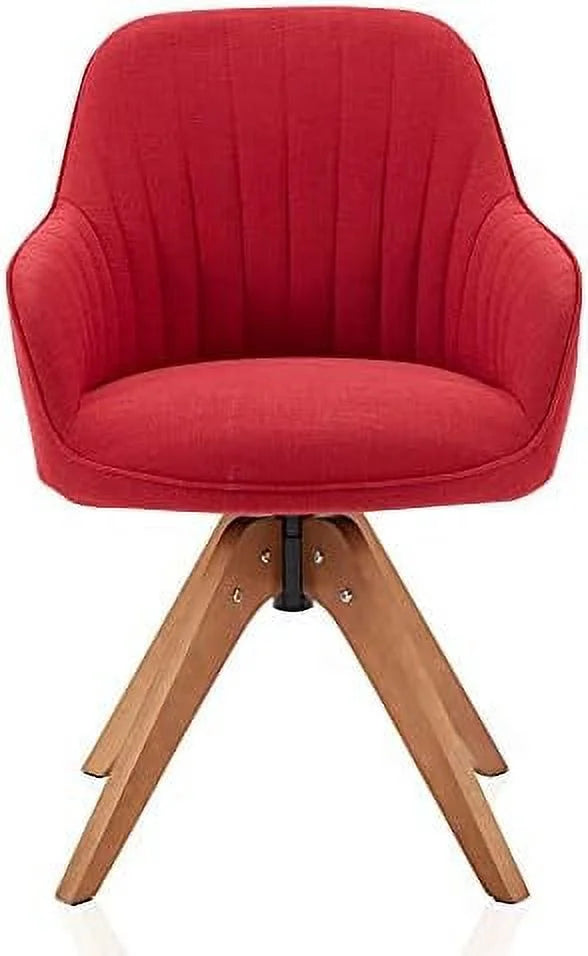 Navy Blue Linen Upholstered Swivel Accent Chair with Dark Oak Wood Legs Y940