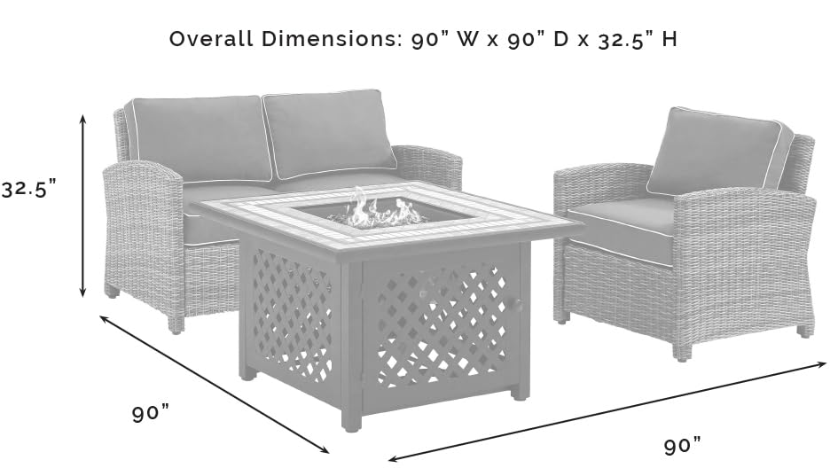 3-Piece Wicker Outdoor Loveseat Patio Furniture Set with Gas Fire Pit Table I642514