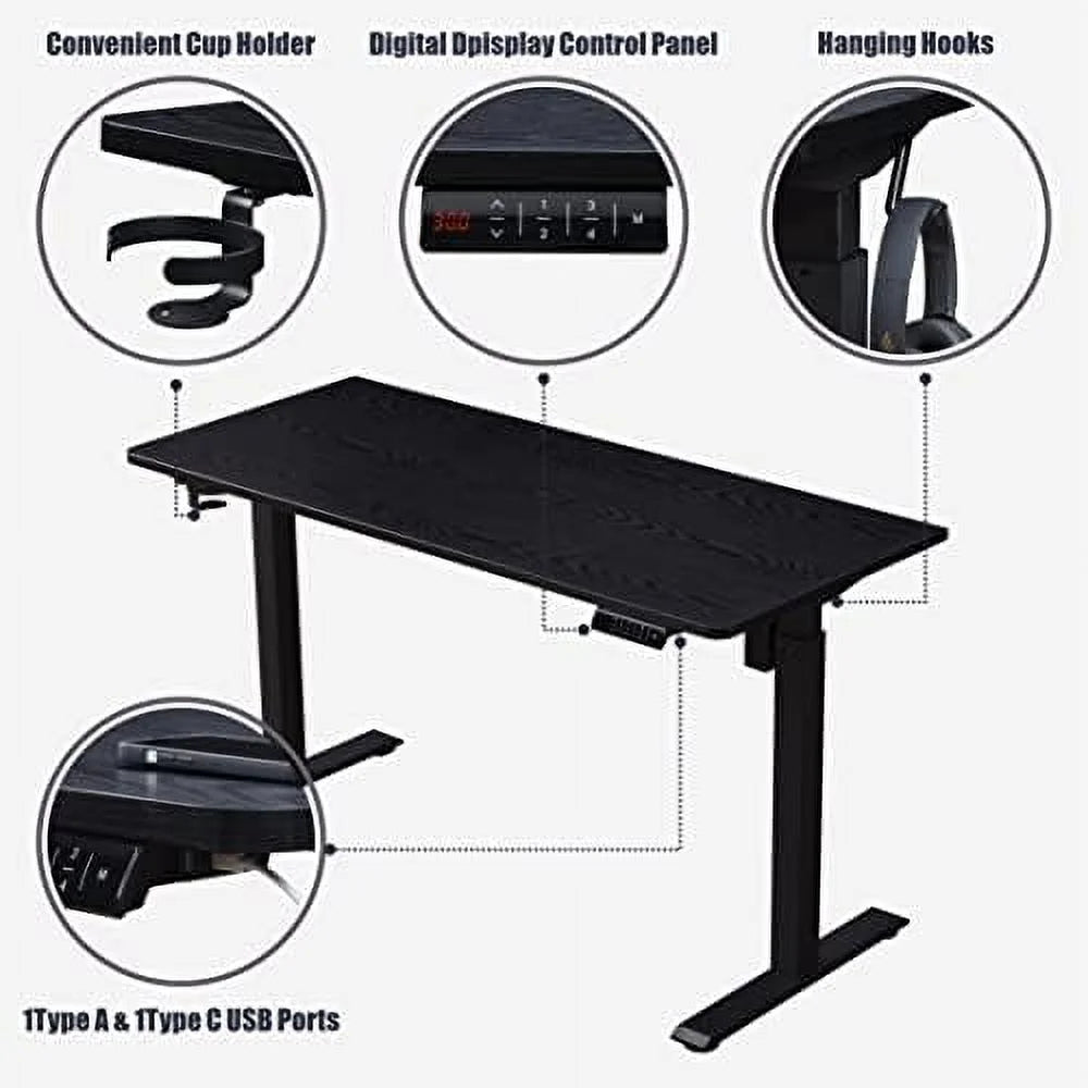 Electric Height Adjustable Standing Desk 55" Wooden Computer Desk Black Oak A924