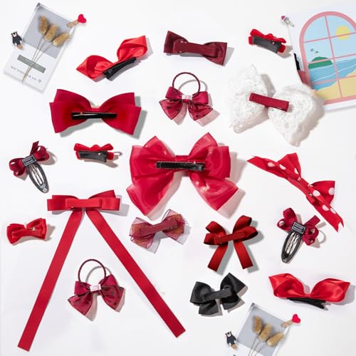 Red Hair Bows with Alligator Hair Clip, Hair Ties, Snap Clip Hairpins M27578
